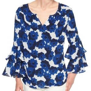 Banana Republic Factory Blue Floral Ruffle Blouse
